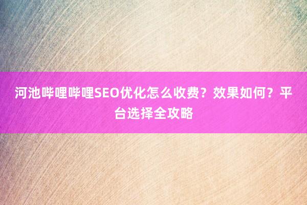 河池哔哩哔哩SEO优化怎么收费？效果如何？平台选择全攻略