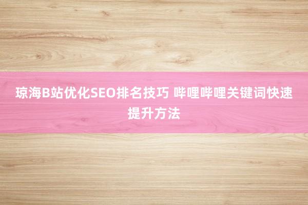 琼海B站优化SEO排名技巧 哔哩哔哩关键词快速提升方法